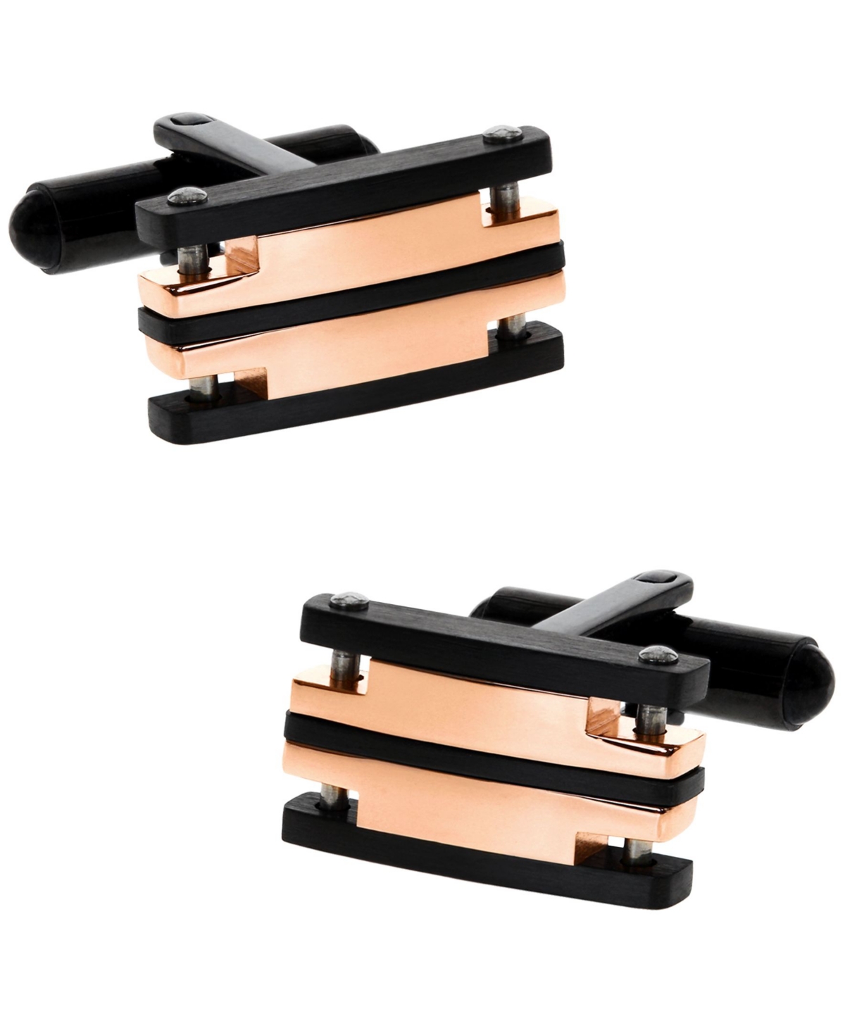 Sutton Stainless Steel Black And Rose Gold Cufflinks - Black