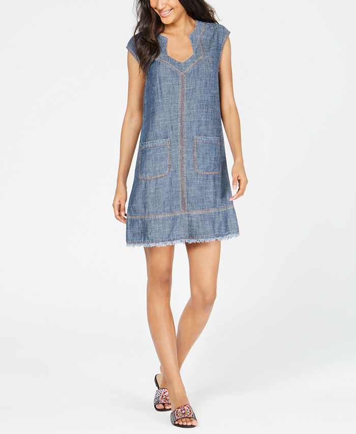 Trina Turk Frayed-Hem Chambray Dress - Macy's