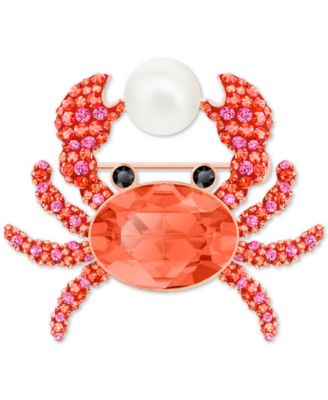 Swarovski - Rose Gold-Tone Crystal & Imitation Pearl Crab Pin