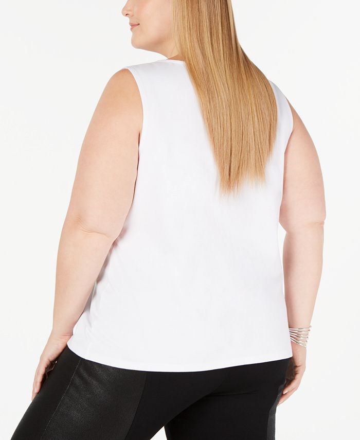 INC International Concepts INC Plus Size Gingham LaceUp Top, Created