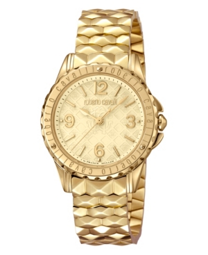 image of Roberto Cavalli By Franck Muller Women-s Swiss Quartz Gold Stainless Steel Bracelet Gold Dial Watch, 34mm