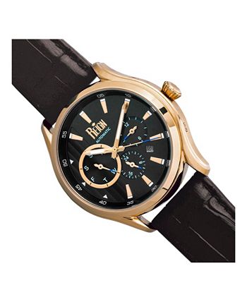 Reign Gustaf Automatic Black Dial Gold Case Genuine Black Leather Watch 43mm Macy s