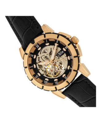 Philippe Automatic Rose Gold Case, Black Dial, Genuine Black Leather Watch 41mm