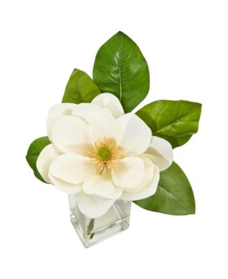 Nearly Natural Large Magnolia Artificial Arrangement In Glass Vase - Macy's