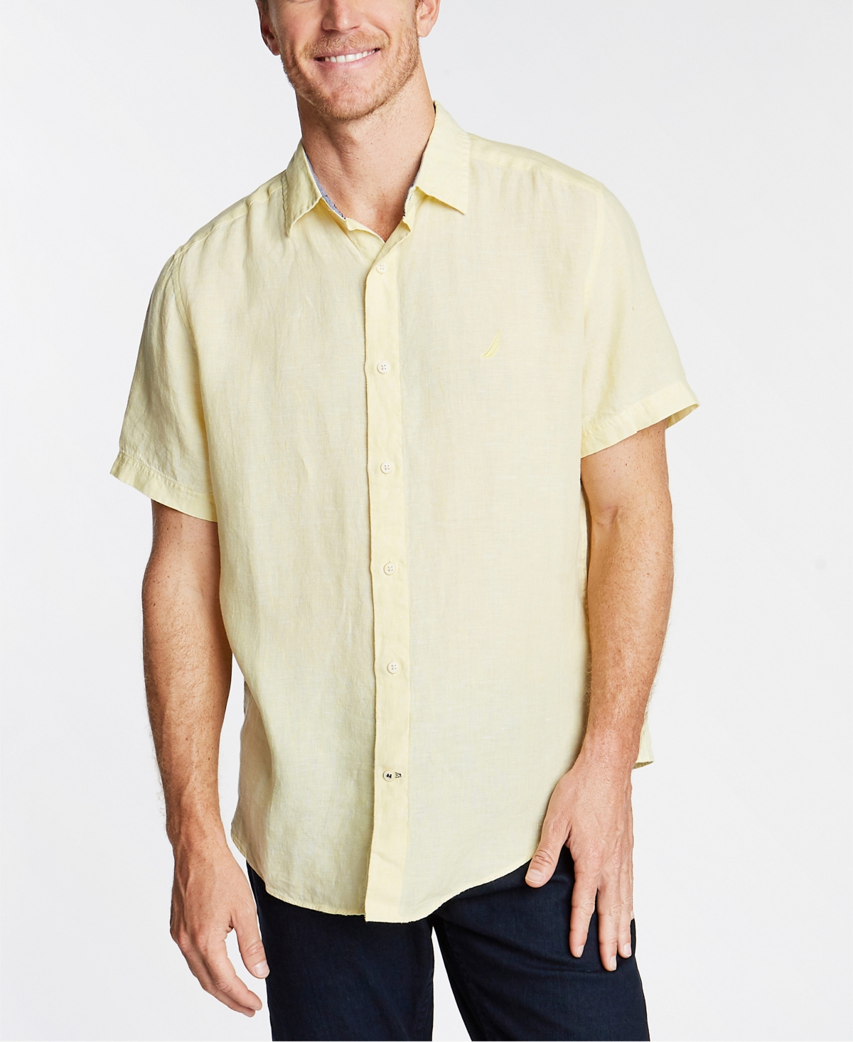Nautica Men's Classic-Fit Solid Linen Short-Sleeve Shirt