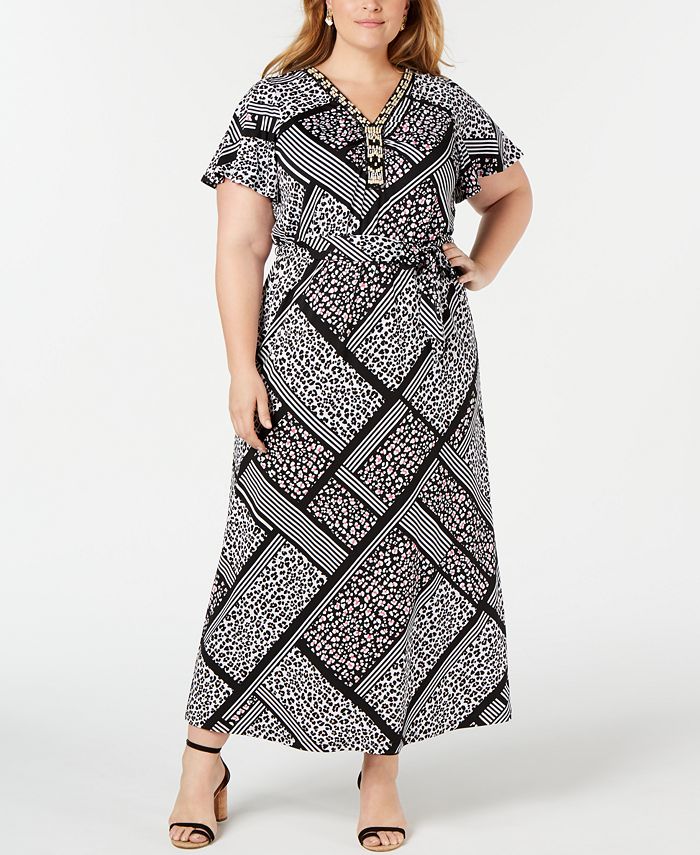 NY Collection Plus and Petite Plus Size Embellished Printed Maxi Dress ...