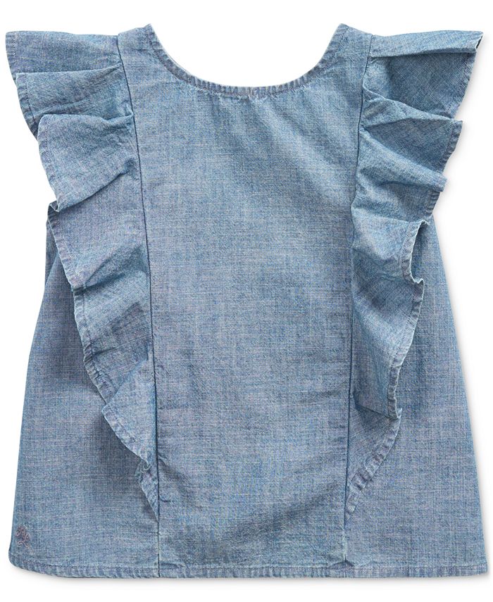 Polo Ralph Lauren Little Girls Ruffled Indigo Cotton Chambray Top - Macy's
