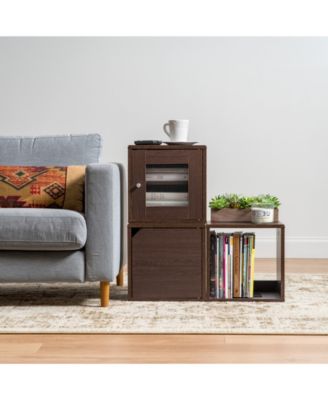 IRIS USA Wood Storage Cube with Window Door, Brown Oak, Kuda Series