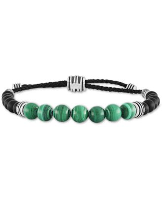 Esquire Men's Jewelry - Malachite (8mm) & Onyx (6mm) Bolo Bracelet in Sterling Silver