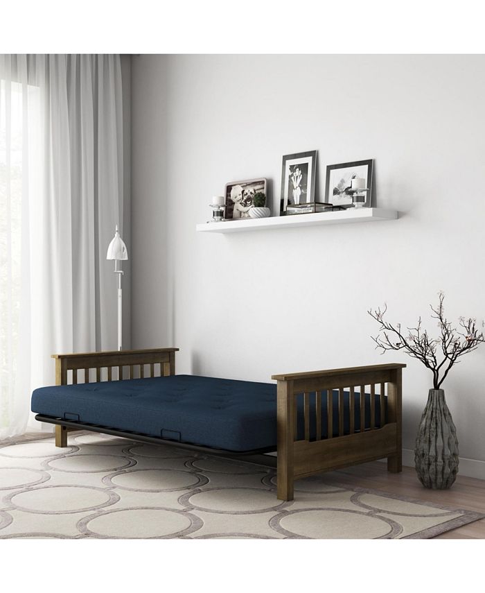 EveryRoom Noah Wood Arm Oak Futon with 6'' Coil Linen Mattress Macy's