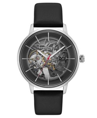 Kenneth Cole New York Men's Leather Strap with Skeleton Automatic Dial, 41MM