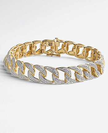 Macy's - Men's Diamond Link Bracelet (1 ct. t.w.) in 14k Gold-Plate Sterling Silver or Sterling Silver