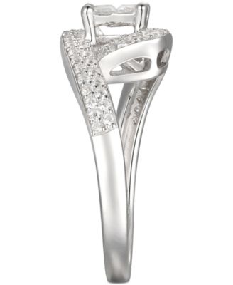 Cubic Zirconia Square Halo Twist Ring in Sterling Silver