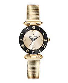 Jacques Du Manoir Ladies' Rose Gold Stainless Steel Mesh with Goldtone Case Black Bezel and Goldtone Dial, 26mm