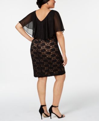 Connected Plus Size Chiffon-Overlay Lace Sheath Dress