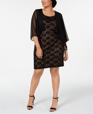 Connected - Plus Size Chiffon Jacket & Lace Sheath Dress