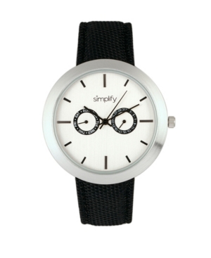 Simplify Quartz The 6100 White Dial, Canvas-overlaid Black Polyurethane Strap Watch 43mm In Black / Silver / White