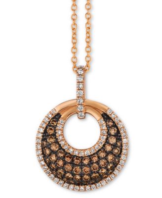 Le Vian - Chocolate Diamond (3/8 ct. t.w.) & Vanilla Diamond (1/5 ct. t.w.) Circle Cluster 18" Pendant Necklace in 14k Rose Gold