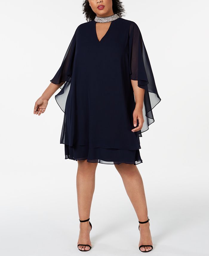 XSCAPE Plus Size Embellished-Neck Shift Dress - Macy's