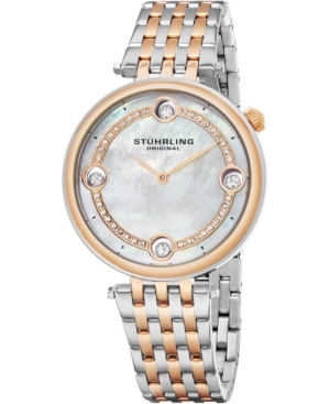image of Stuhrling Women-s Quartz Watch, Silver Case, Mop Dial, Silver and Rose Tone Bracelet