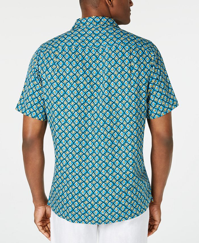 Tasso Elba Men's Geo-Print Camp Collar Silk Shirt, Created for Macy's ...