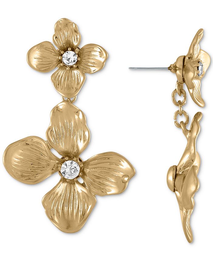 RACHEL Rachel Roy Gold Tone Crystal Flower Double Drop Earrings