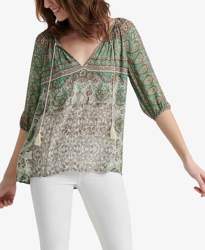 Lucky Brand Plus Size Printed Kelly Peasant Top - Macy's