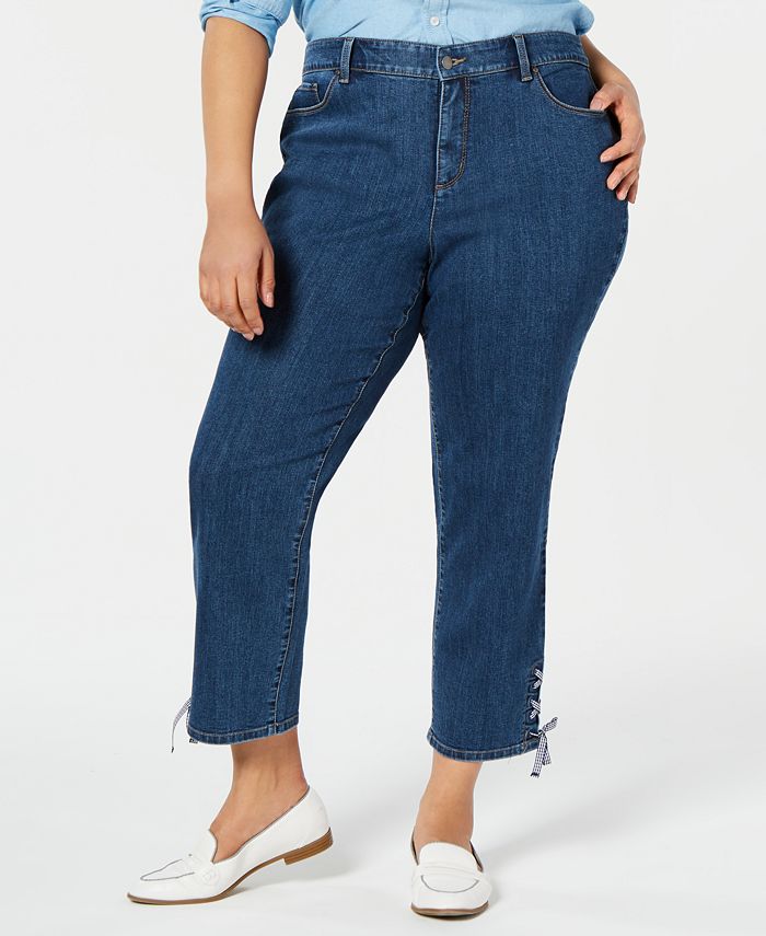 Charter Club Plus Size Tie-Hem Cropped Jeans, Created for Macy's - Macy's