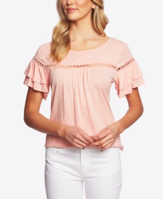 CeCe - Flutter-Sleeve Circle-Trim Top