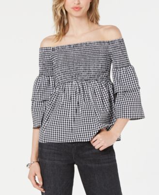 Bar III Gingham Off-The-Shoulder 
