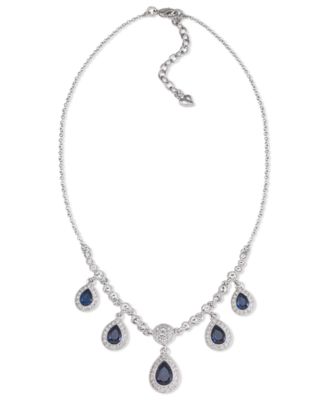 Carolee - Necklace, Silver-Tone Blue Stone Pear Drop Frontal Necklace
