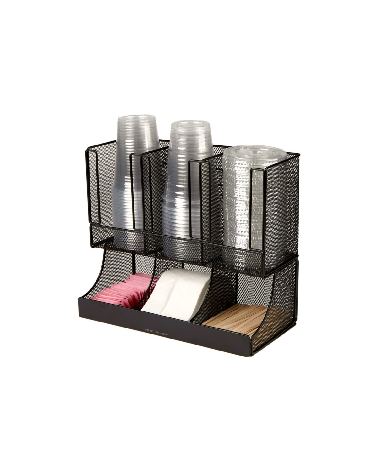 6 Compartment Upright Breakroom Coffee Condiment and Cup Storage Organizer - Black