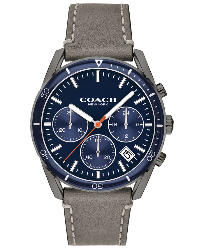 COACH Men's Chronograph Thompson Sport Fog Gray Leather Strap Watch ...