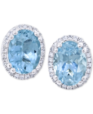 image of Aquamarine (2 ct. t.w.) & Diamond (1/8 ct. t.w.) Stud Earrings in 14k White Gold