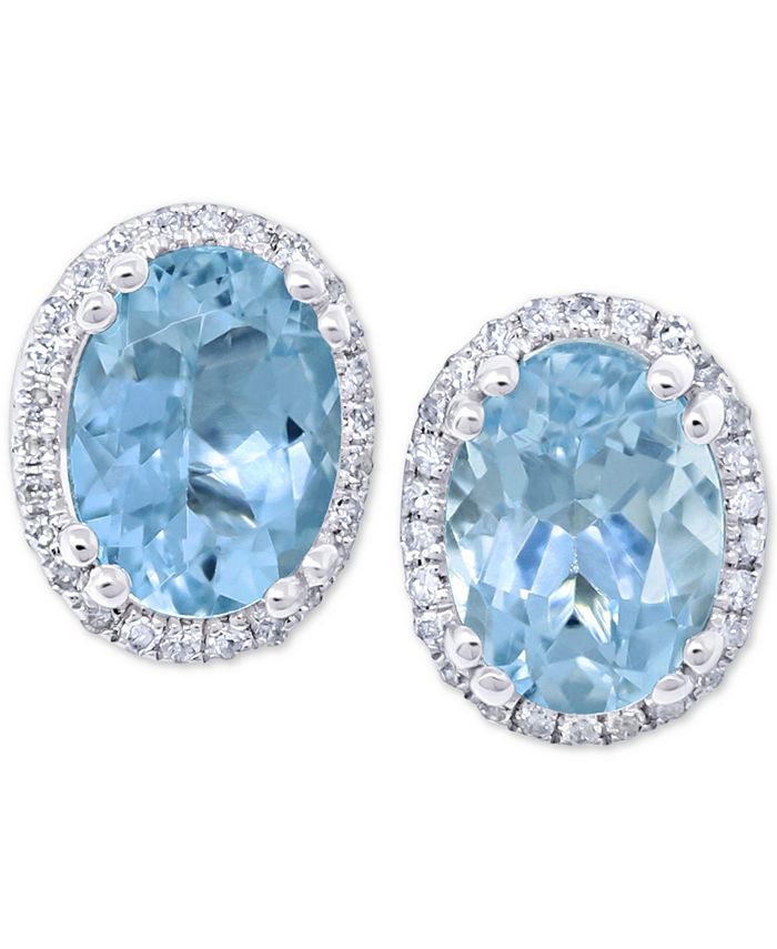 Macy's - Aquamarine (2 ct. t.w.) & Diamond (1/8 ct. t.w.) Stud Earrings in 14k White Gold