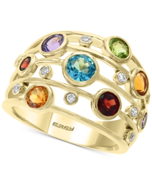 image of Effy Multi-Gemstone (2-5/8 ct. t.w.) & Diamond (1/10 ct. t.w.) Statement Ring in 14k Gold