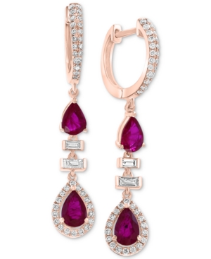 image of Effy Certified Ruby (1-9/10 ct. t.w.) & Diamond (1/2 ct. t.w.) Drop Earrings in 14k Rose Gold