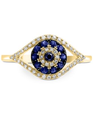 EFFY&reg; Sapphire (1/4 ct. t.w.) and Diamond (1/6 ct. t.w.) Evil Eye Ring in 14k White or Yellow Gold 