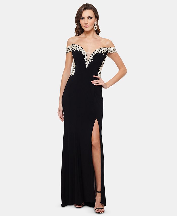 Betsy & Adam Embroidered Off-The-Shoulder Gown & Reviews - Dresses ...