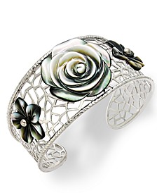 Cultured Tahitian Mother of Pearl Flower Cuff Bracelet in Sterling Silver