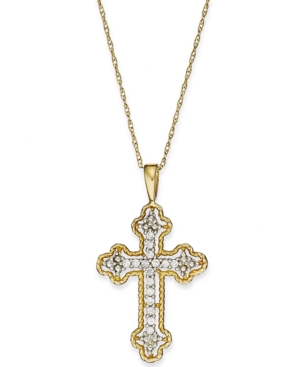 image of Diamond Antique Cross Pendant Necklace in 14k White, Yellow, or Rose Gold (1/10 ct. t.w)