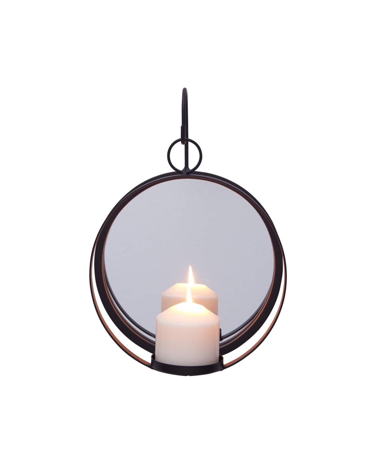 Danya B . Round Iron Pillar Candle Sconce With Mirror In Black