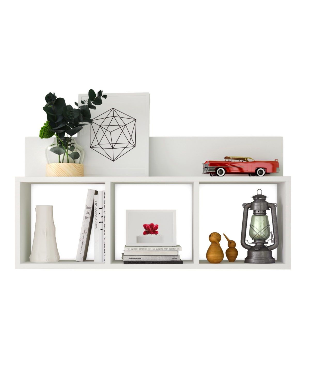 Danya B. Triple Cubed Shelf with Ledge - Wall Mount Cubie Shelf - White