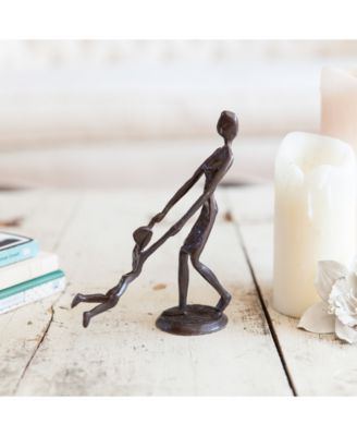 Mother Playing and Swinging Child Cast Bronze Sculpture Figurine