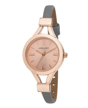 image of Laura Ashley Ladies- Grey Thin Strap Rose Gold Case Watch