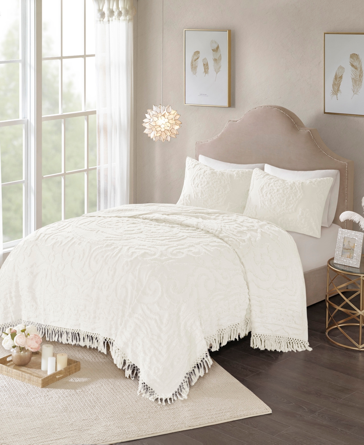 Madison Park Laetitia Medallion Fringe 3-pc. Quilt Set, Full/queen In Taupe