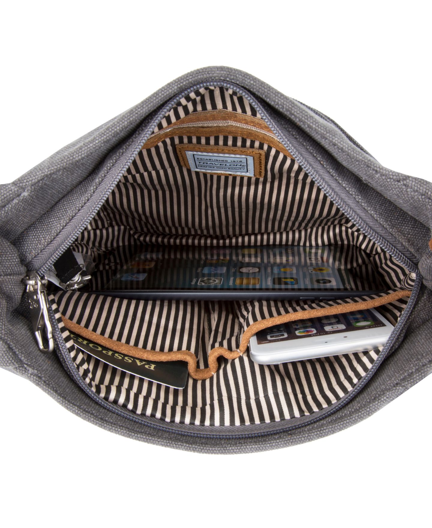 Женская сумка Travelon Anti-Theft Heritage Hobo, цвет: Тёмный серый — фото 3