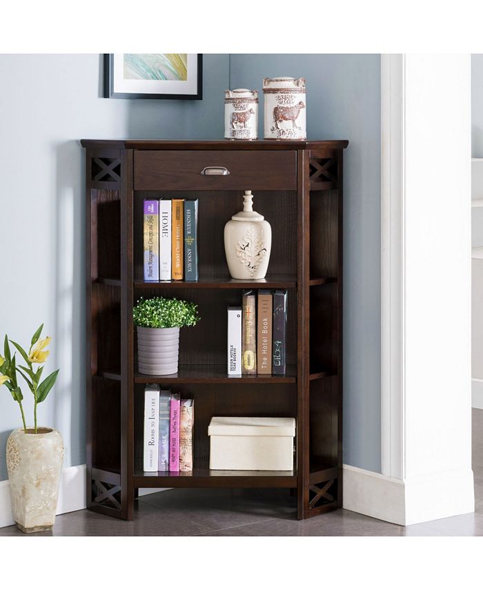 Leick Home Chocolate Oak Mantel Height 3Shelf Corner Bookcase with