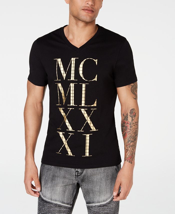 GUESS Men's Metallic Grid Logo Graphic V-Neck T-Shirt - Macy's