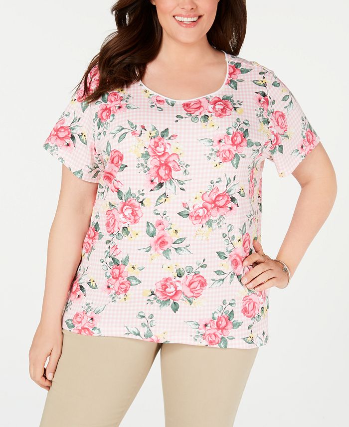 Karen Scott Plus Size Mixed-Print T-Shirt, Created for Macy's & Reviews ...